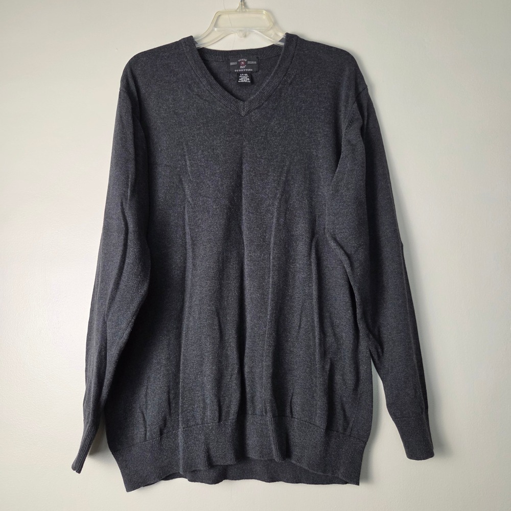 North Bay Outfitters Mens Large Tall Dark Gray 100% Cotton V-Neck Sweater